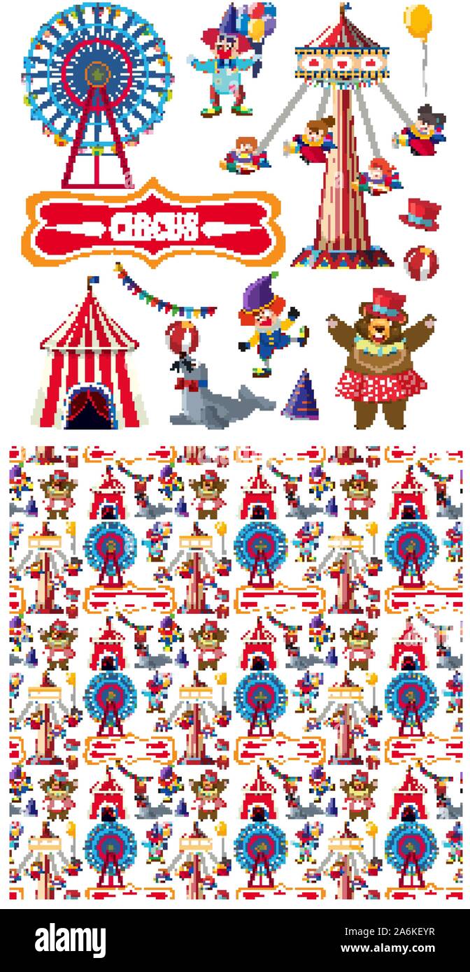 Seamless background design with circus animals and rides illustration ...