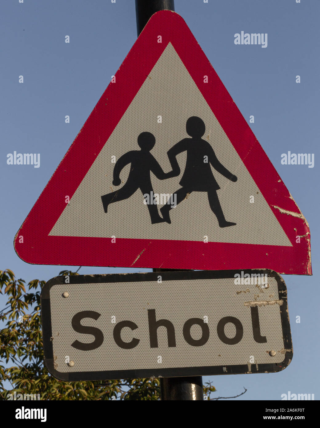 School kids sign near the road Stock Photo
