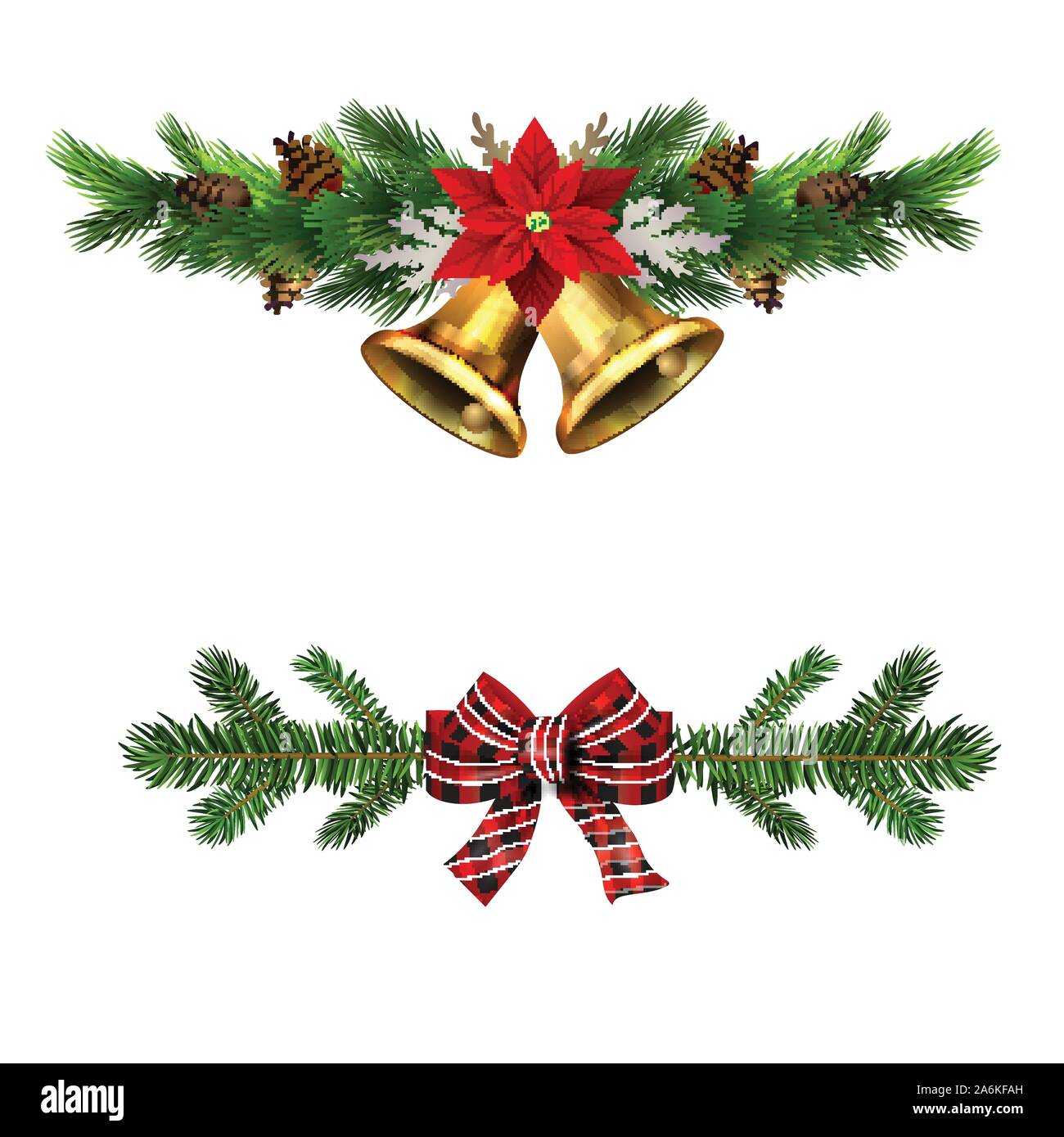 Christmas decorations with fir tree golden jingle bells Stock Vector ...
