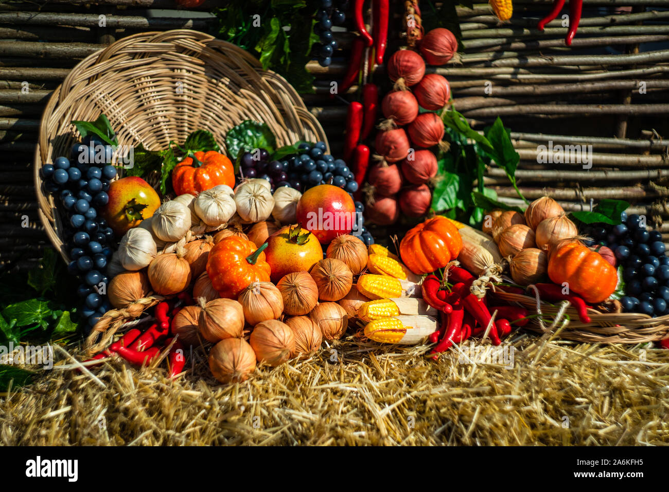 Autumnal fruits and vegetables at the harvest holiday during