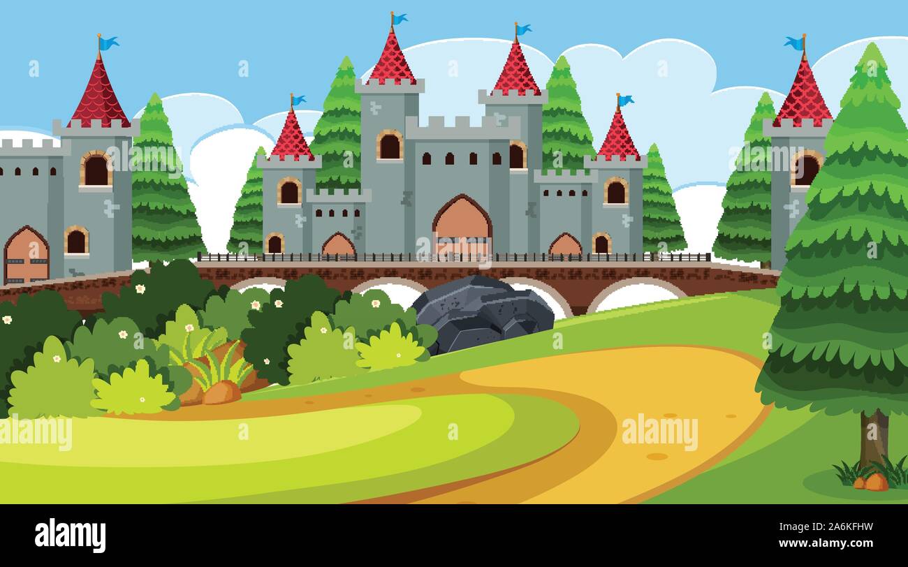 An outdoor scene with castle illustration Stock Vector Image & Art - Alamy