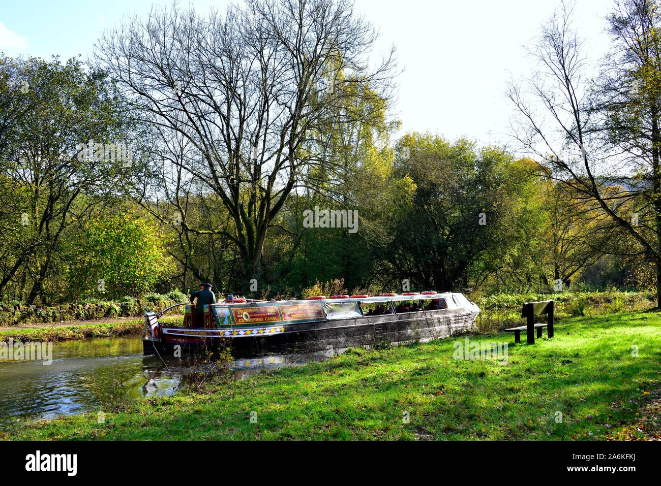 Birdswood Narrow boat trip on the Cromford Canal,Derbyshire,England,UK Stock Photo