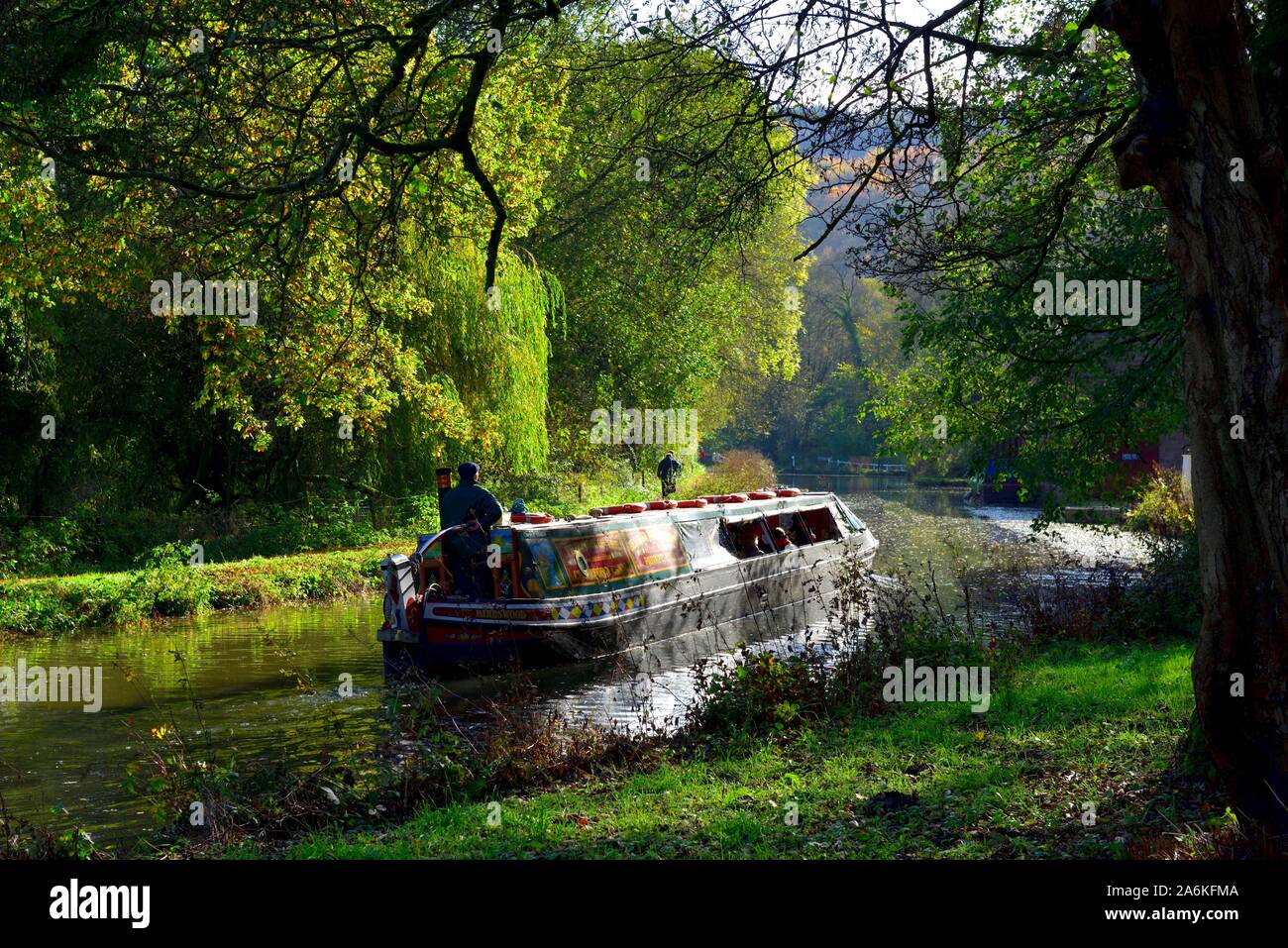 Birdswood Narrow boat trip on the Cromford Canal,Derbyshire,England,UK Stock Photo