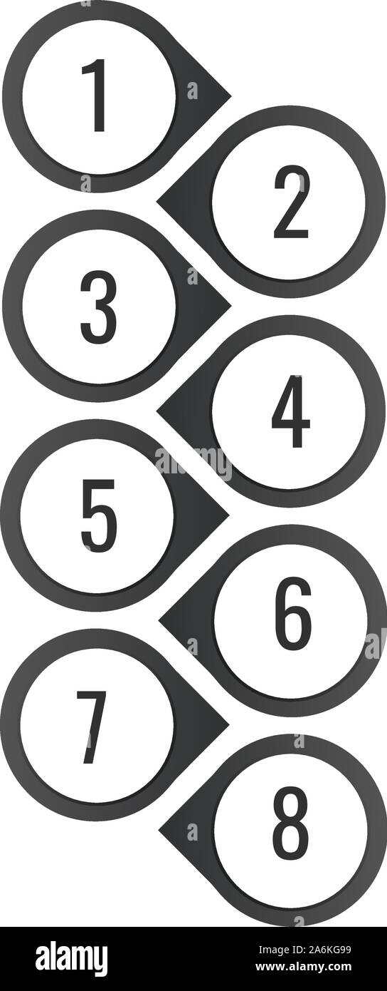 Vertical Infographic with location marker or map pins. 8 options. Stock