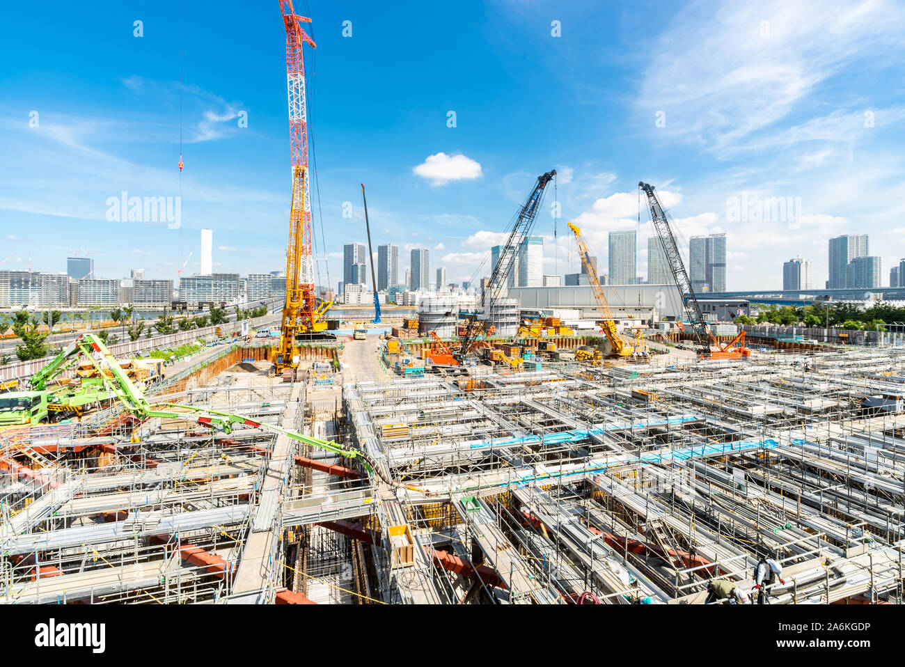Big construction crane working in big construction site in Tokyo Japan Stock Photo