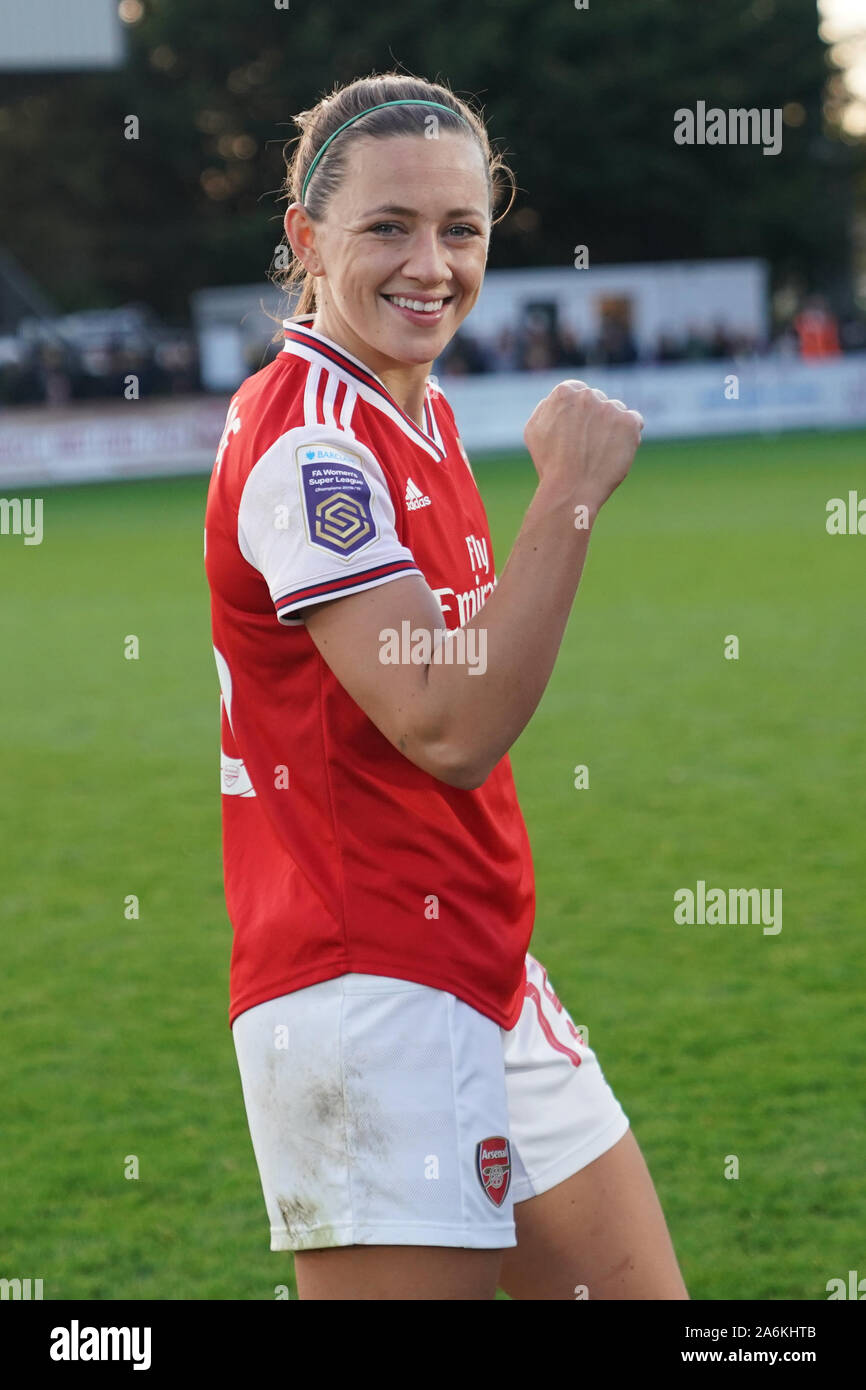 Borehamwood, UK. 27th Oct, 2019. Katie McCabe of Arsenal celebrates their victory during the Barclay's FA WSL football match between Arsenal vs Manchester City at Meadow Park on October 27, 2019 in Borehamwood, England (Photo by Daniela Porcelli/SPP) Credit: SPP Sport Press Photo. /Alamy Live News Stock Photo