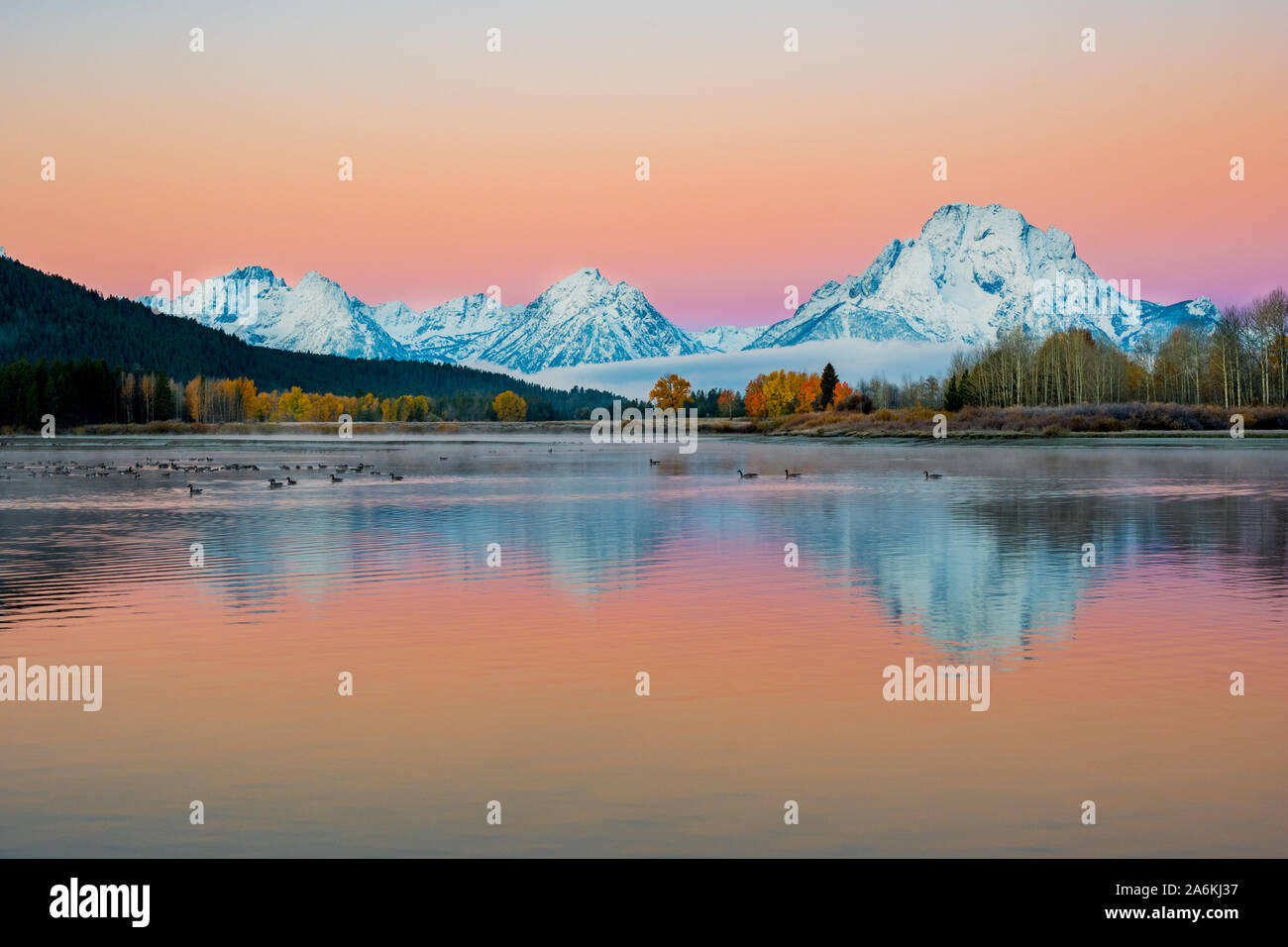 Awe Inspiring Oxbow Bend near Jackson, Wyoming Stock Photo