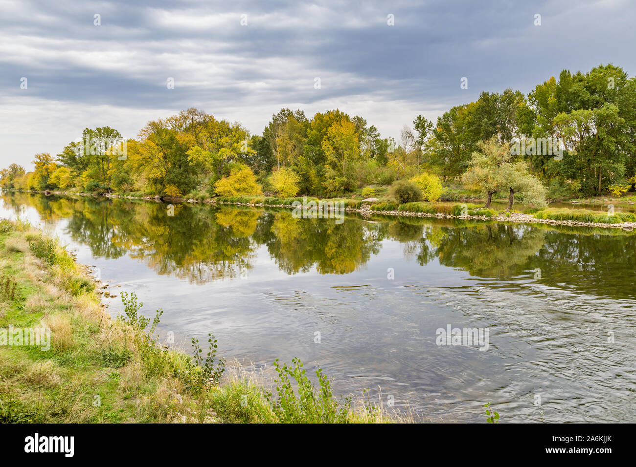 View of the Loire Valley in Autumn colors in Orleans in France Stock Photo