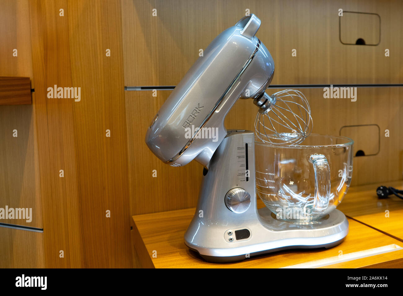 Chelyabinsk Region, Russia - August 2019. Official boutique of home appliances of the German manufacturer - BORK Electronic GmbH. Branded store Stock Photo