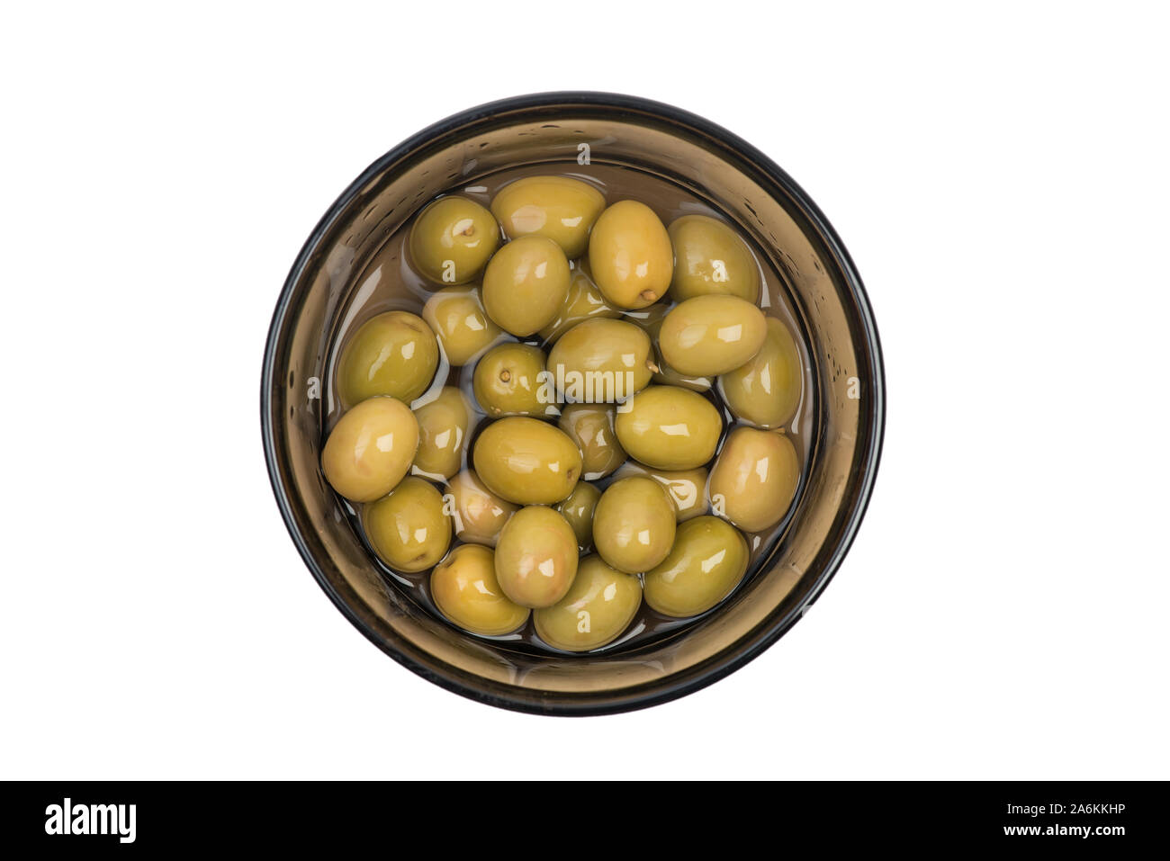 Green olives in bowl (whole, not pitted) isolated on white background