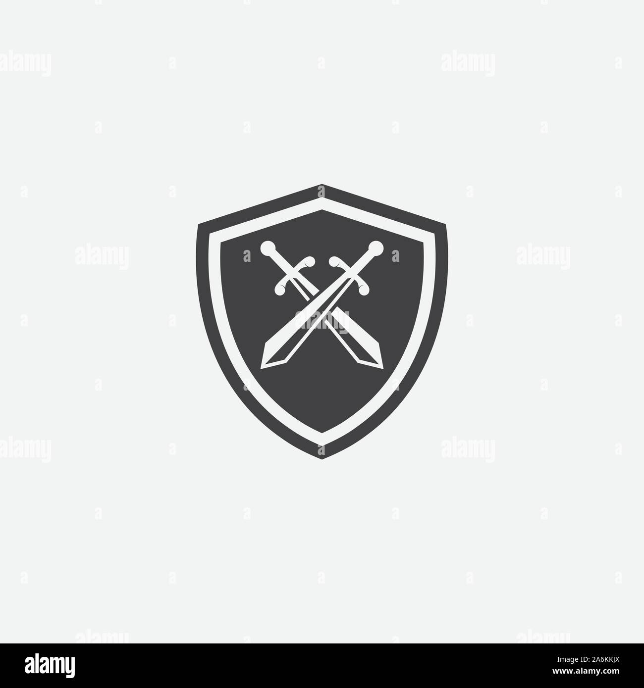 vector shield and crossed swords icon, flat design swords and shield vector icon, sword icon conception with shield icon, blade and shield vector illustration Stock Vector