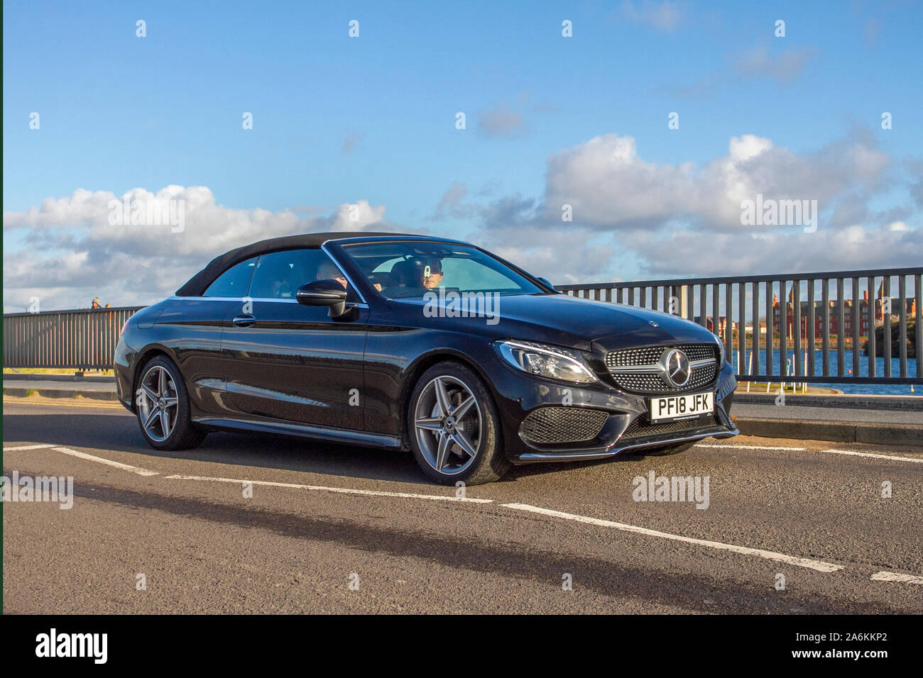 2018 Mercedes-Benz E 220 D AMG Line Auto on the seafront promenade, Southport, Merseyside, UK Stock Photo