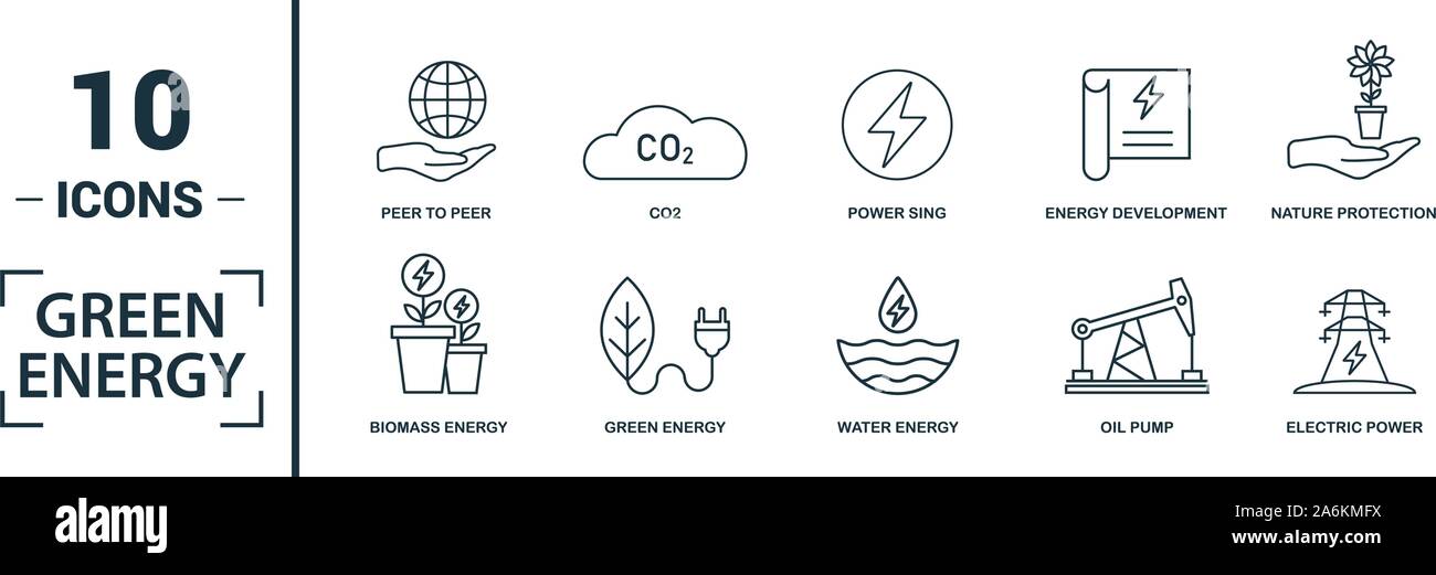 Power And Energy icon set. Include creative elements green energy ...