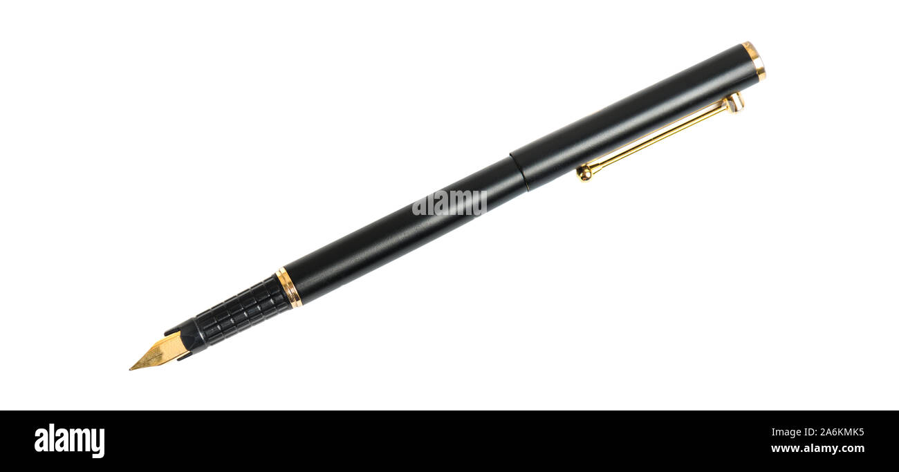 Fountain ink pen, black and gold colored isolated on white background with clipping path for easy using Stock Photo