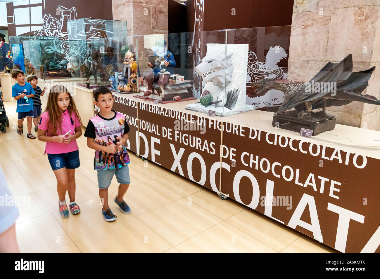 Barcelona Spain,Catalonia Catalunya,El Born,historic district,Ciutat Vella,Museu de la Xocolata,Museum of Chocolate,inside interior,exhibit exhibition Stock Photo