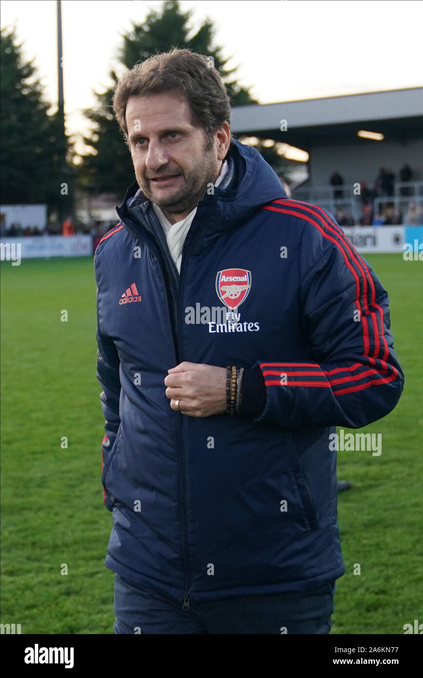 Borehamwood, UK. 27th Oct, 2019. Joe Montemurro Manager of Arsenal during the Barclay's FA WSL football match between Arsenal vs Manchester City at Meadow Park on October 27, 2019 in Borehamwood, England (Photo by Daniela Porcelli/SPP) Credit: SPP Sport Press Photo. /Alamy Live News Stock Photo