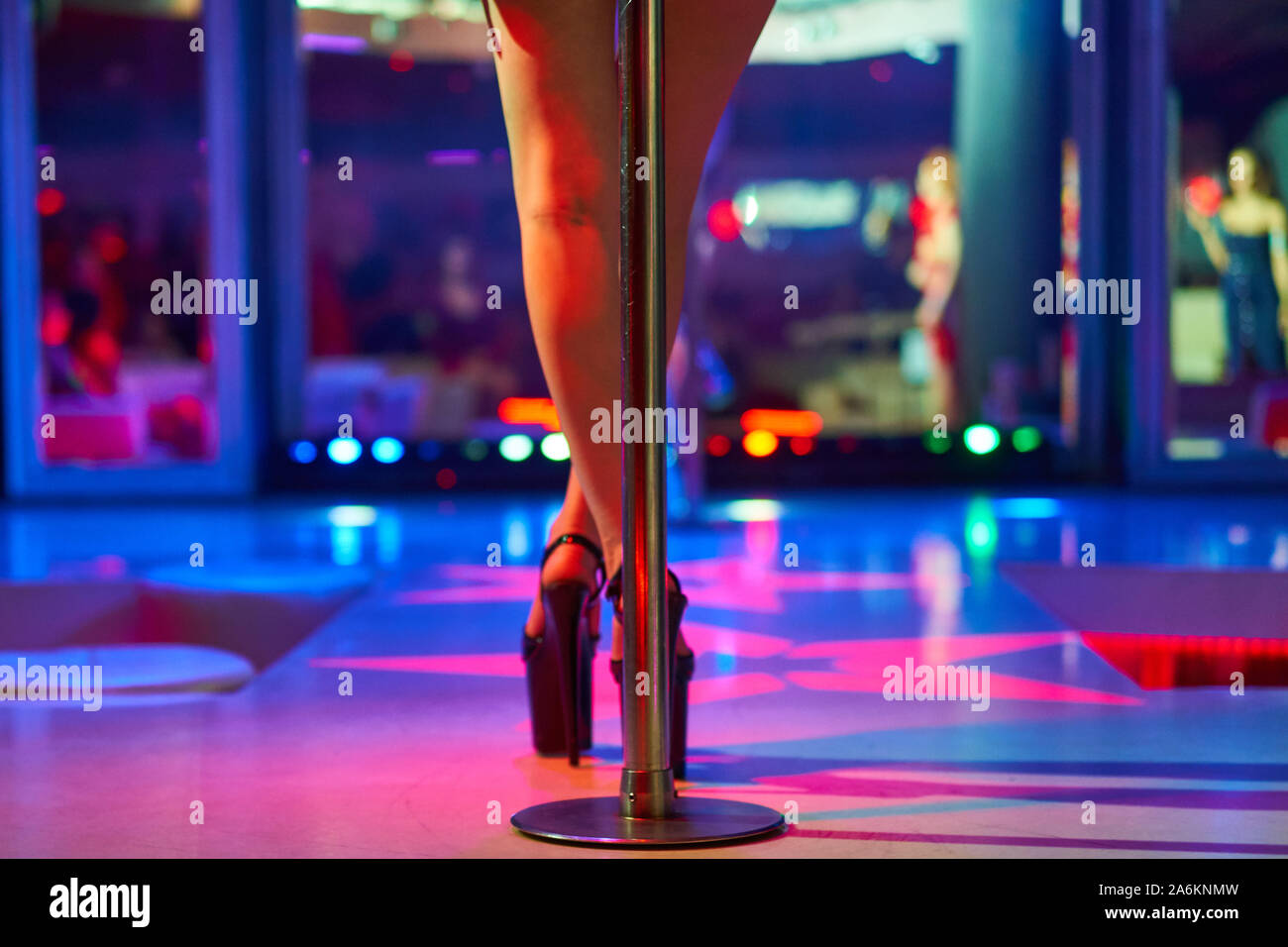 Heels Of Sexy Woman Pole Dancing Or Striptease Pylon In Night Club Stripper Girl Background 8367