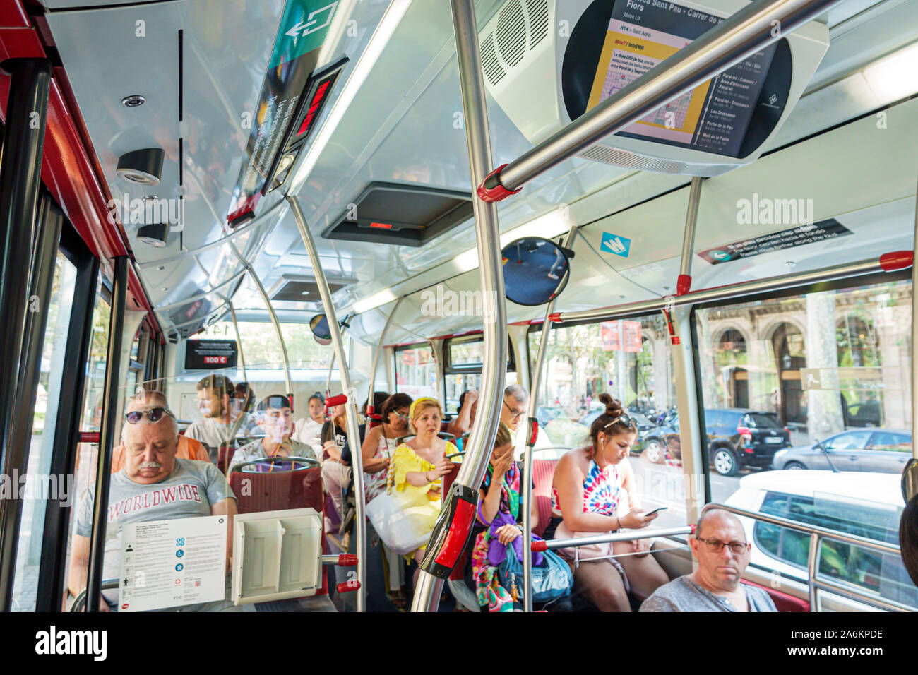 Barcelona Spain,Catalonia Catalunya,Transports Metropolitans de Barcelona, TMB,city bus,public transportation,man men male adult adults,woman women  fem Stock Photo - Alamy