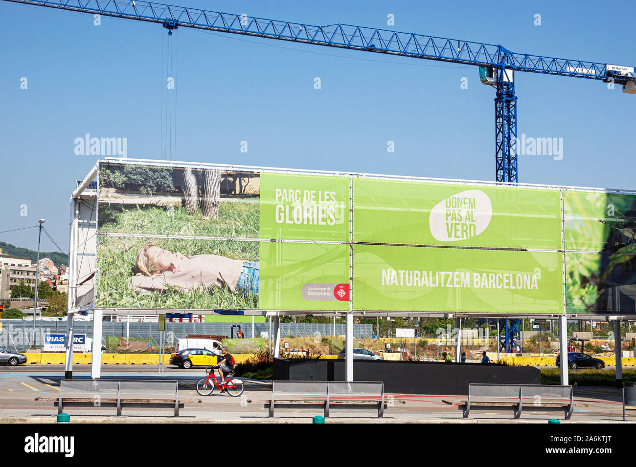 Barcelona Spain,Catalonia Catalunya,Placa de les Glories Catalanes,Glories Plaza,Parc de les glories,green zone,public park,under under new constructi Stock Photo