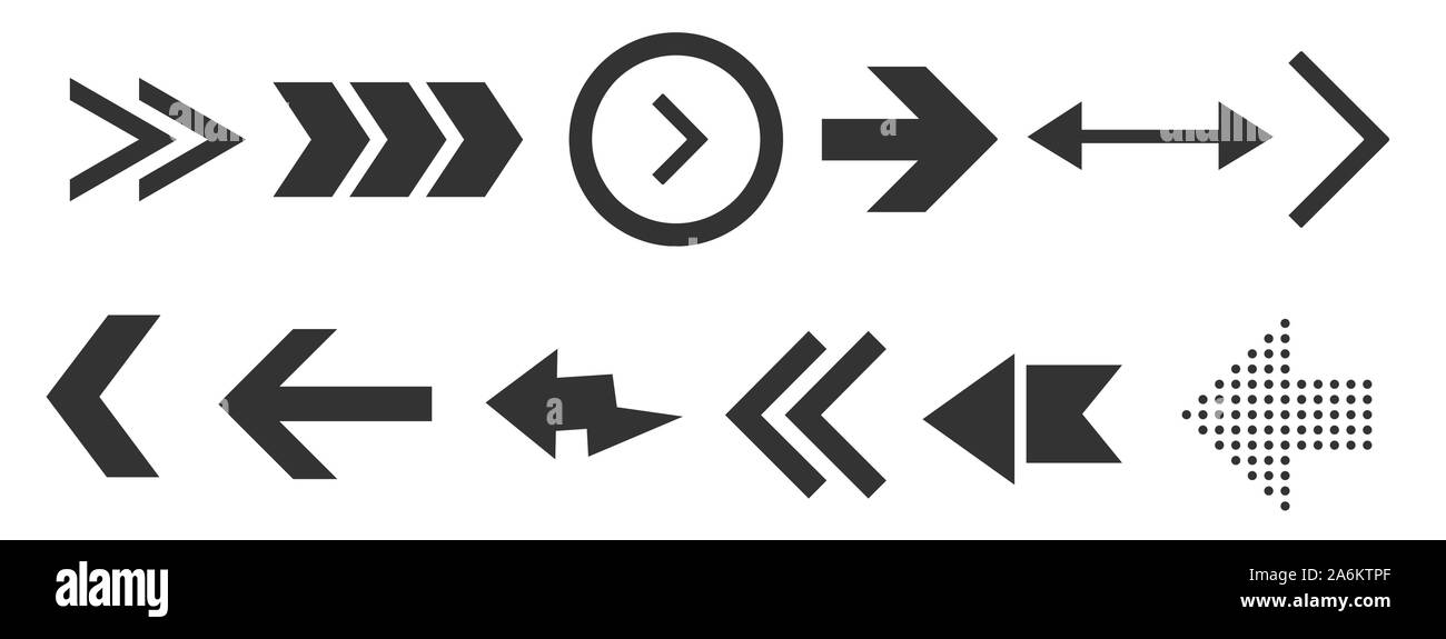 Black arrows set isolated on white background. UI and web design Stock ...