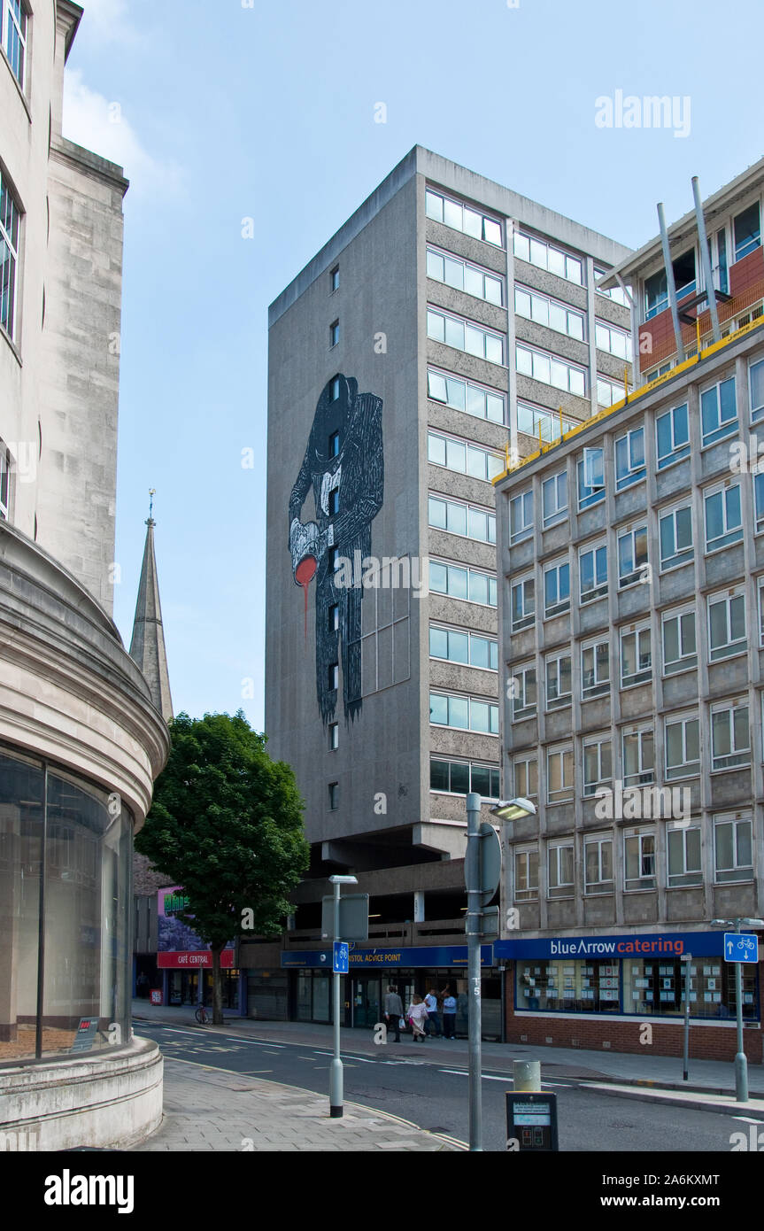 Large scale graffiti on side of office building on Quay Street, Bristol, England Stock Photo