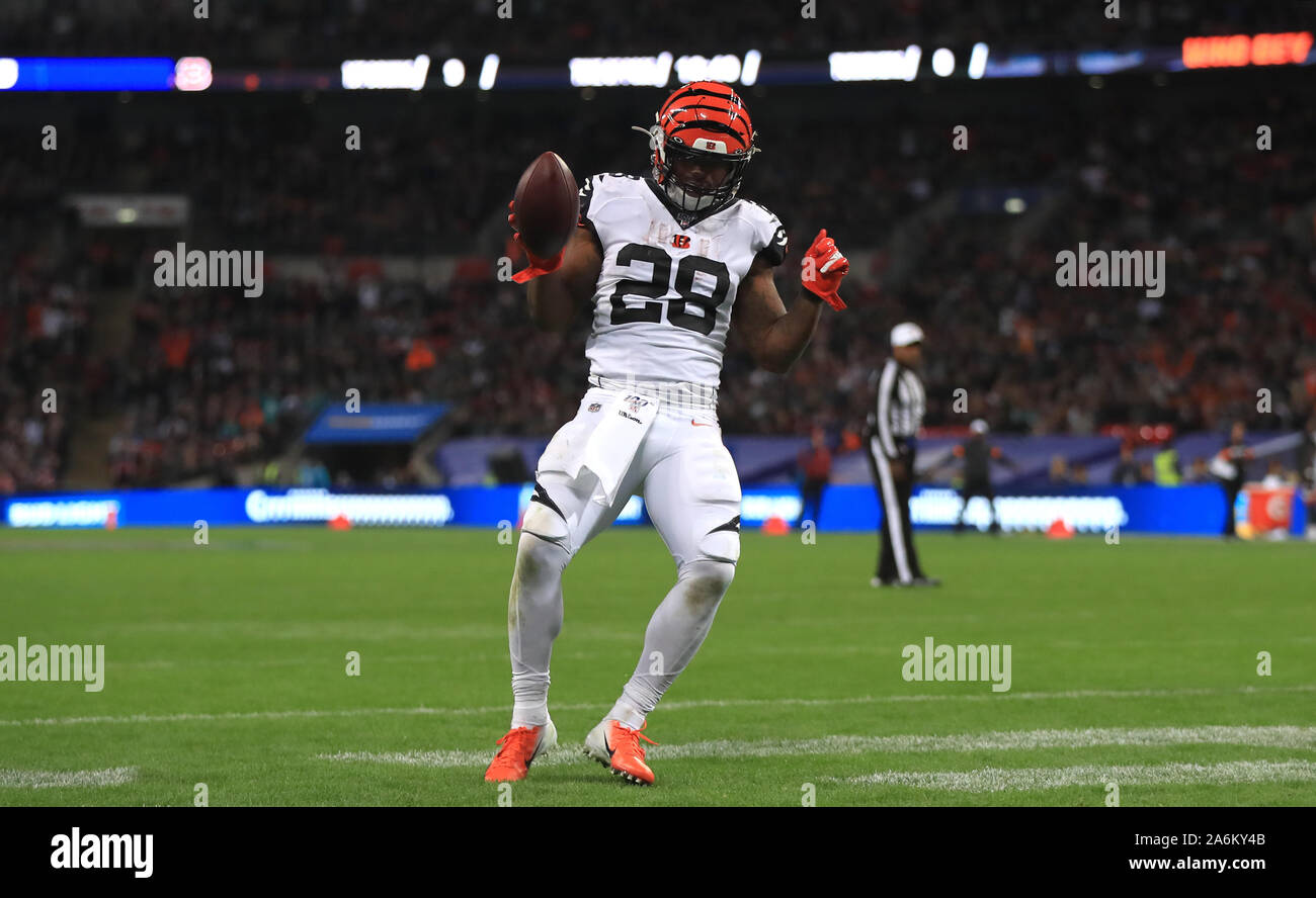 Cincinnati Bengals' Joe Mixon celebrates scoring his sides first touchdown  during the NFL International Series match at Wembley Stadium, London Stock  Photo - Alamy