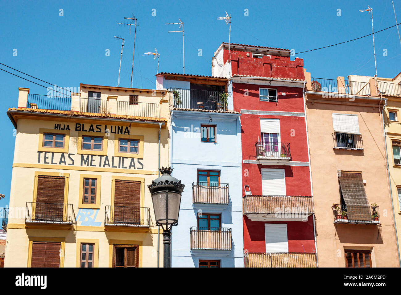 Valencia Spain Hispanic,Ciutat Vella,old city,historic center,Plaza del Dr. Doctor Collado,square,buildings,apartments residences,balconies,facades,la Stock Photo