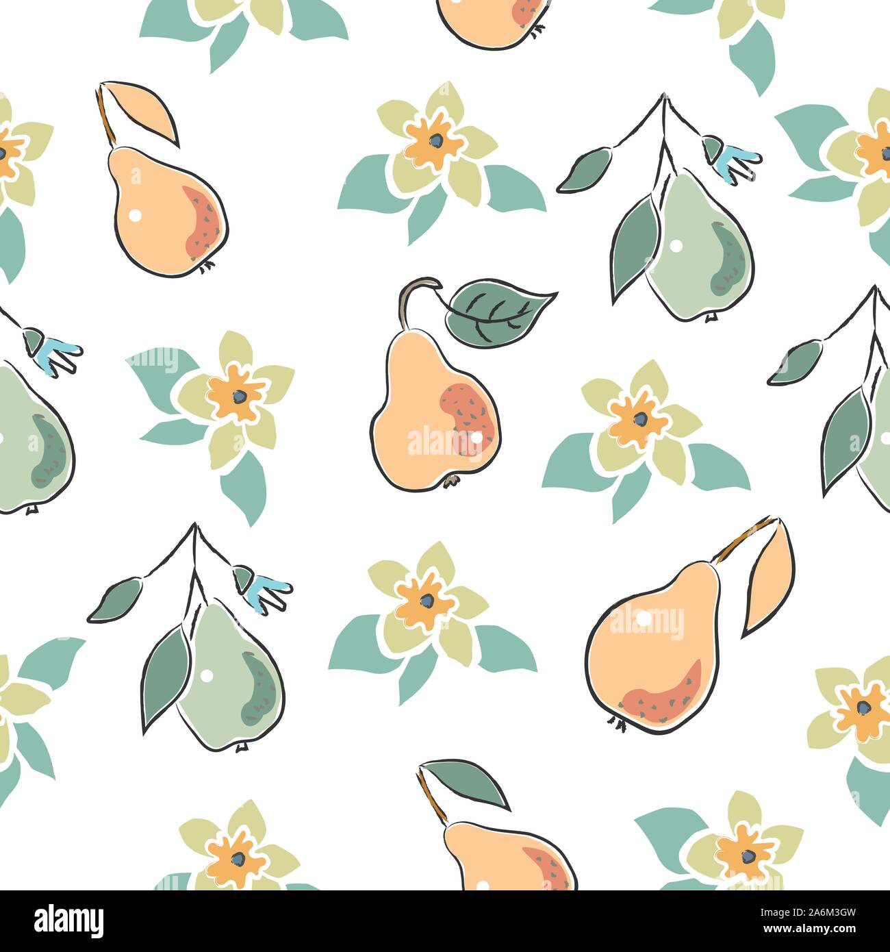 Seamless Pattern with Cute Hand Drawn Pears. Scandinavian Style. Vector ...