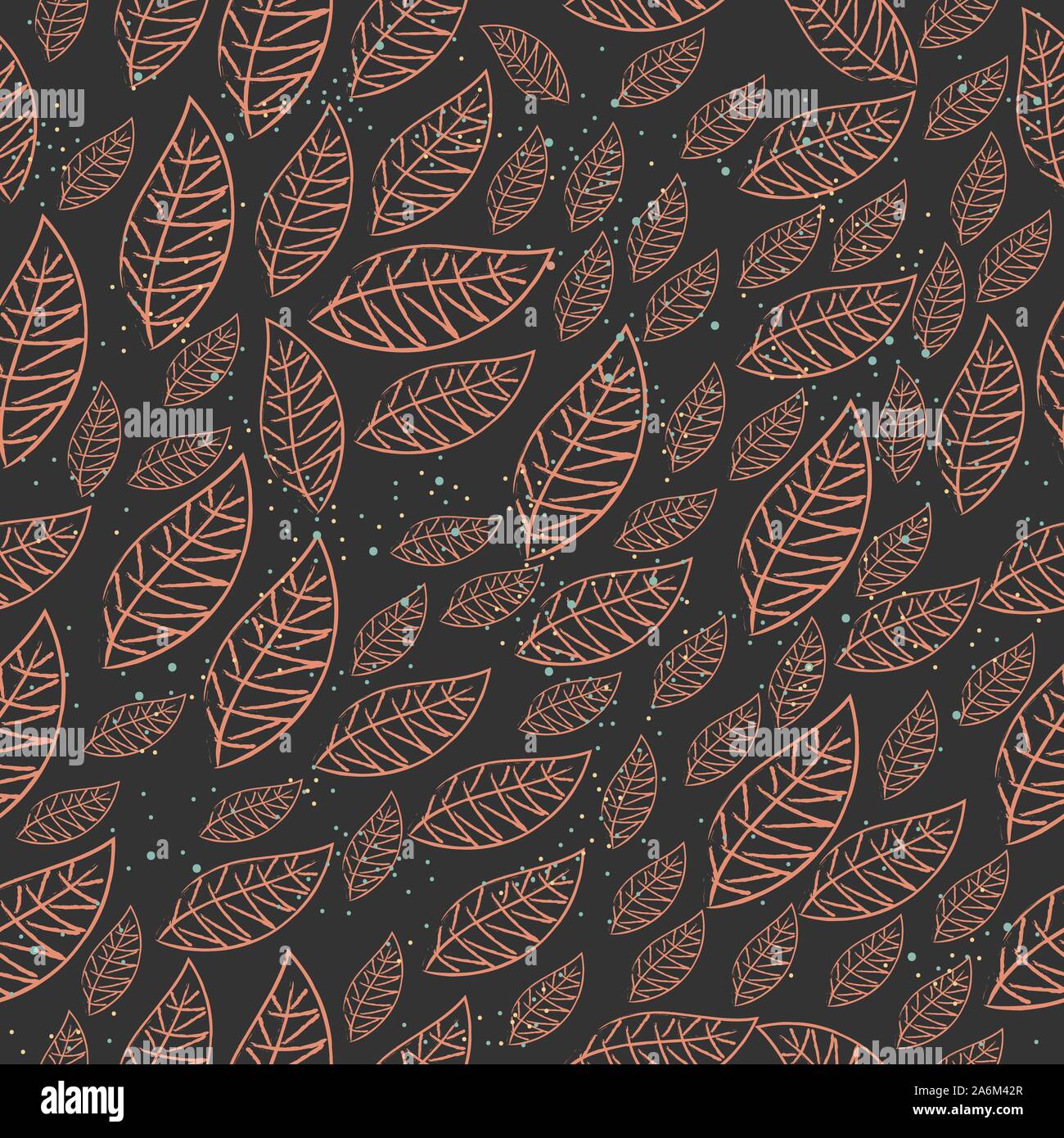 Seamless Pattern with hand drawn flying leafs. Scandinavian Style. Stock Vector