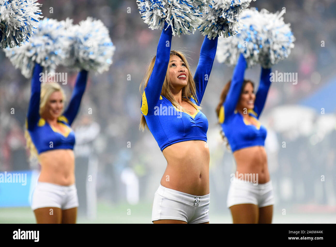 London, UK.  27 October 2019.  Rams cheerleaders ahead of the NFL match Cincinnati Bengals v Los Angeles Rams at Wembley Stadium, game 3 of this year's NFL London Games.  Credit: Stephen Chung / Alamy Live News Stock Photo