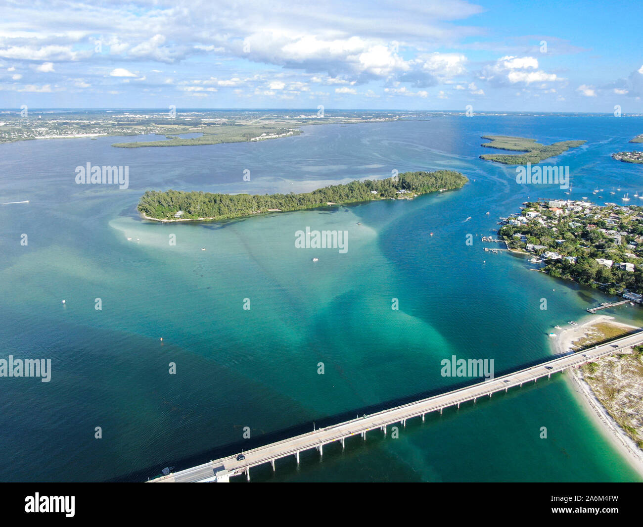 Aerial view of bridge between Anna Maria Island and Longboat key