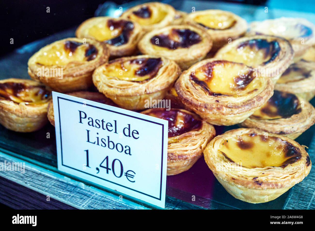Valencia Spain Ciutat Vella old city historic center bakery window display sale pasteis de nata