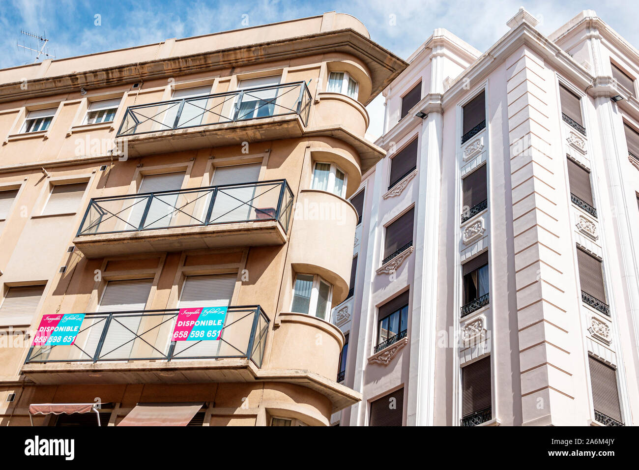 Valencia Spain Hispanic,Ciutat Vella,old city,historic center,apartment buildings,available rental,sign,balcony,ES190829017 Stock Photo