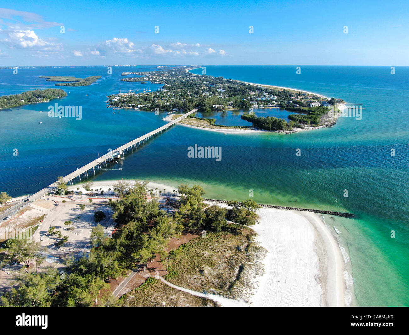 Aerial view of bridge between Anna Maria Island and Longboat key
