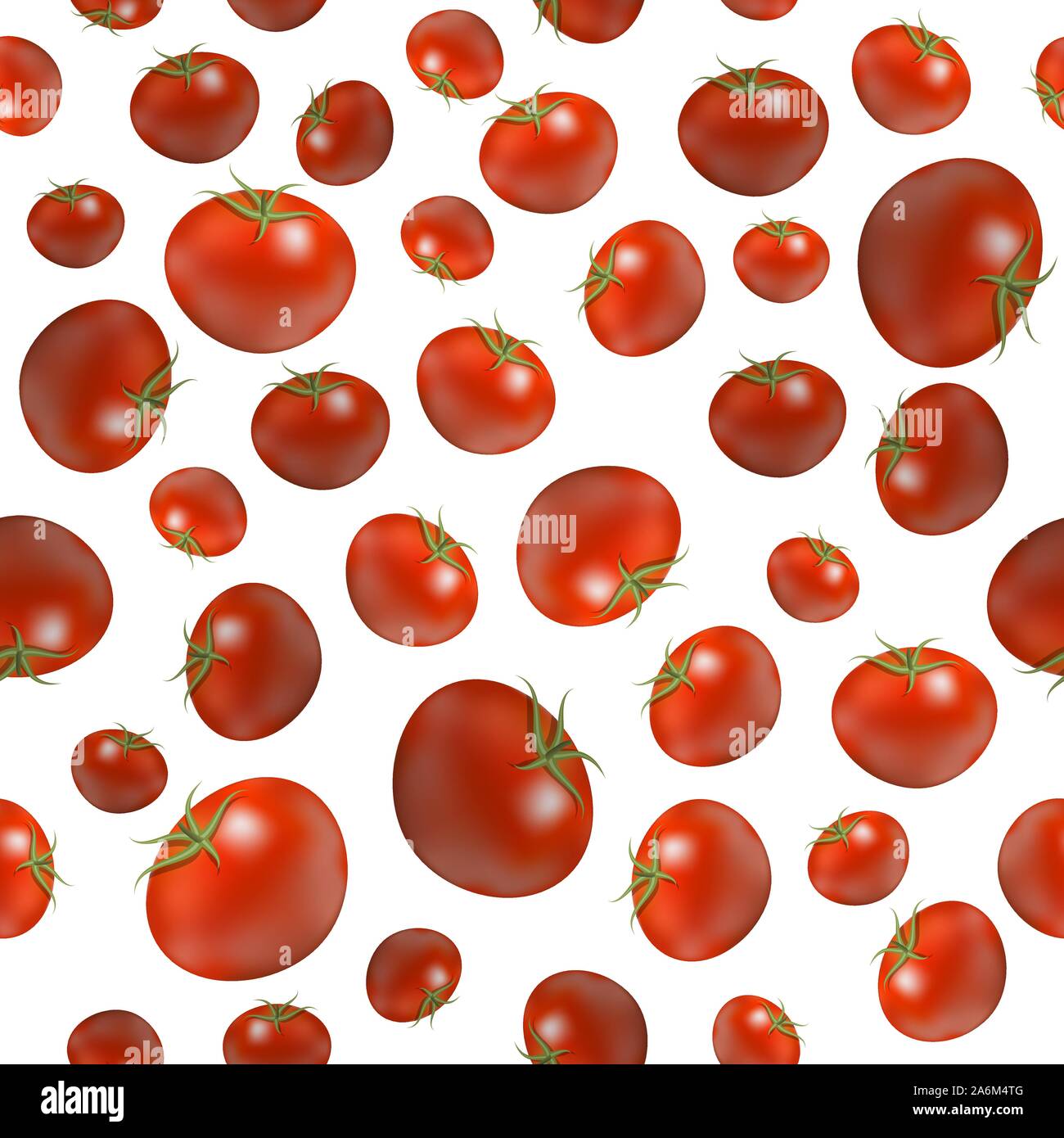 Red Ripe Tomato Seamless Pattern Isolated on White Background. Vegetable Organic Texture Stock Vector