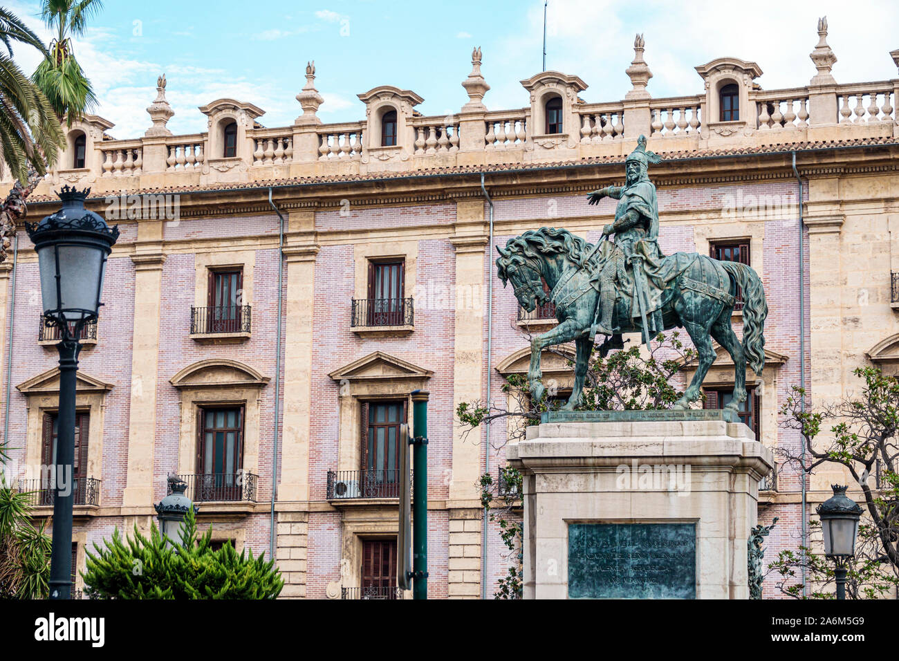 Valencia Spain,Ciutat Vella,old city,historic center,Plaza Alfonso El Magnanimo,El Parterre,park,public square,Rey Jaime I,King James I,equestrian sta Stock Photo