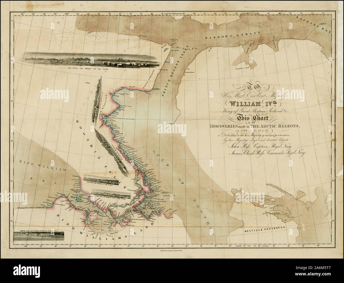 Rare map by explorers John Ross and James Clark Ross 1834 Stock Photo