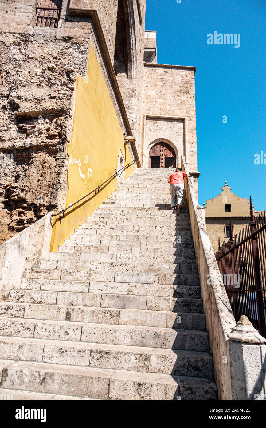 Valencia Spain,Ciutat Vella,old city,historic district,Torres de Quart,Gothic style defensive towers,Medieval city walls,1400s,historical landmark,ste Stock Photo