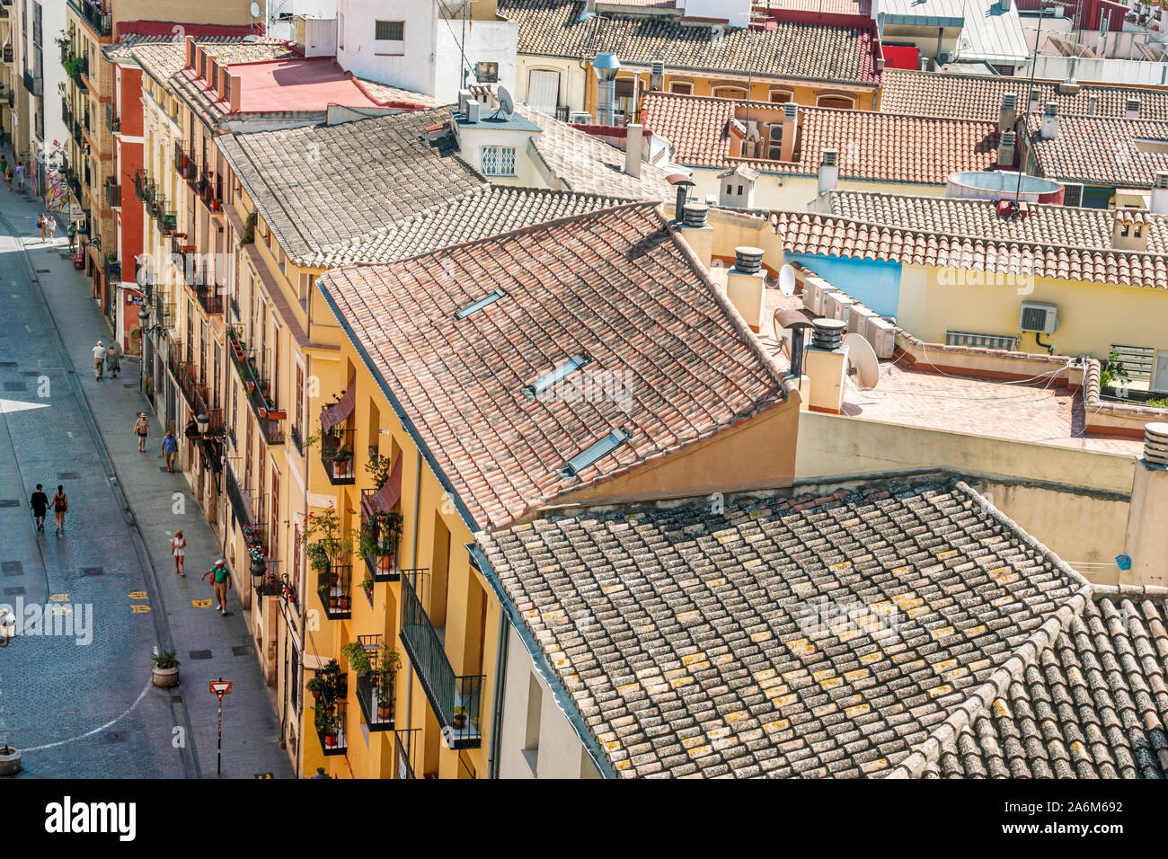 Valencia Spain,Ciutat Vella,old city,historic district,Carrer de Quart,street,rooftops,terracotta barrel tile roofs,residential apartment buildings,Sp Stock Photo