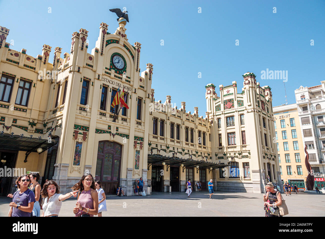 Valencia Spain,Carrer de Xativa,Estacio del Nord,Renfe train railway station,exterior entrance front,Art Nouveau,architecture,by Demetrio Ribes Marco, Stock Photo