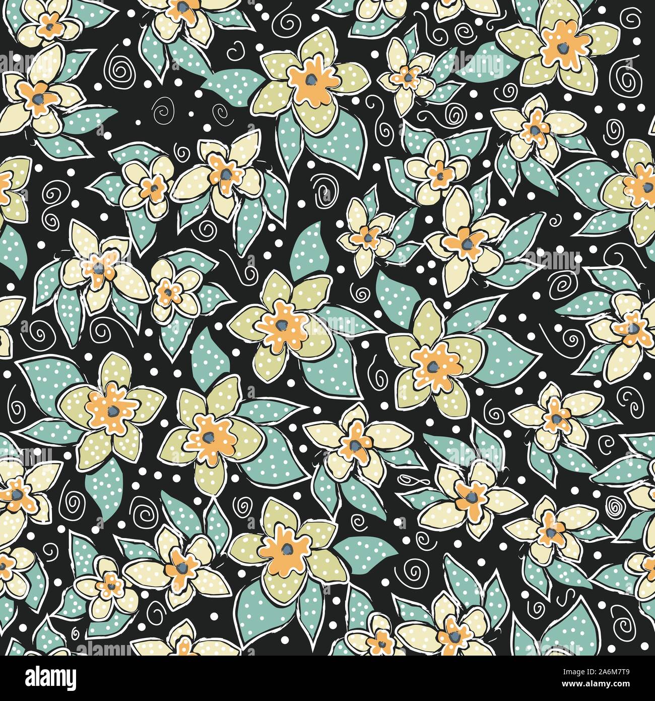 Seamless Pattern with Cute Flowers. Hand Drawn Scandinavian Style ...