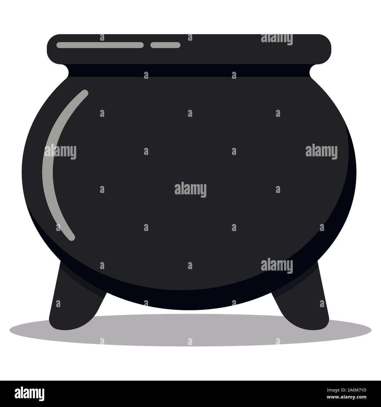 Vector retro black castiron empty cooking pot, camping boiler, iron