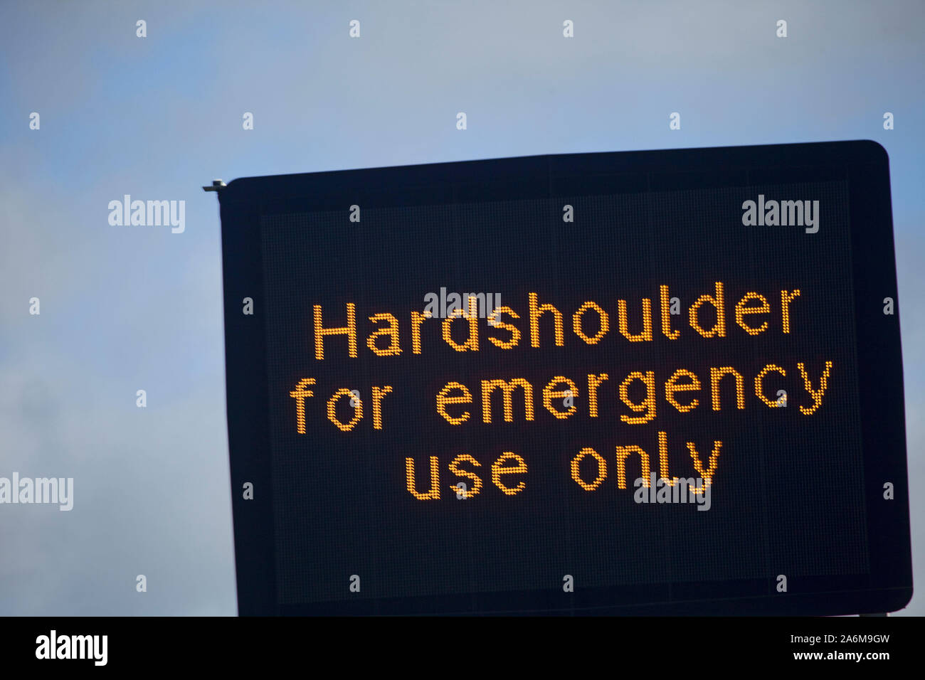 Uk Hardshoulder for emergency use only road sign close up Stock Photo