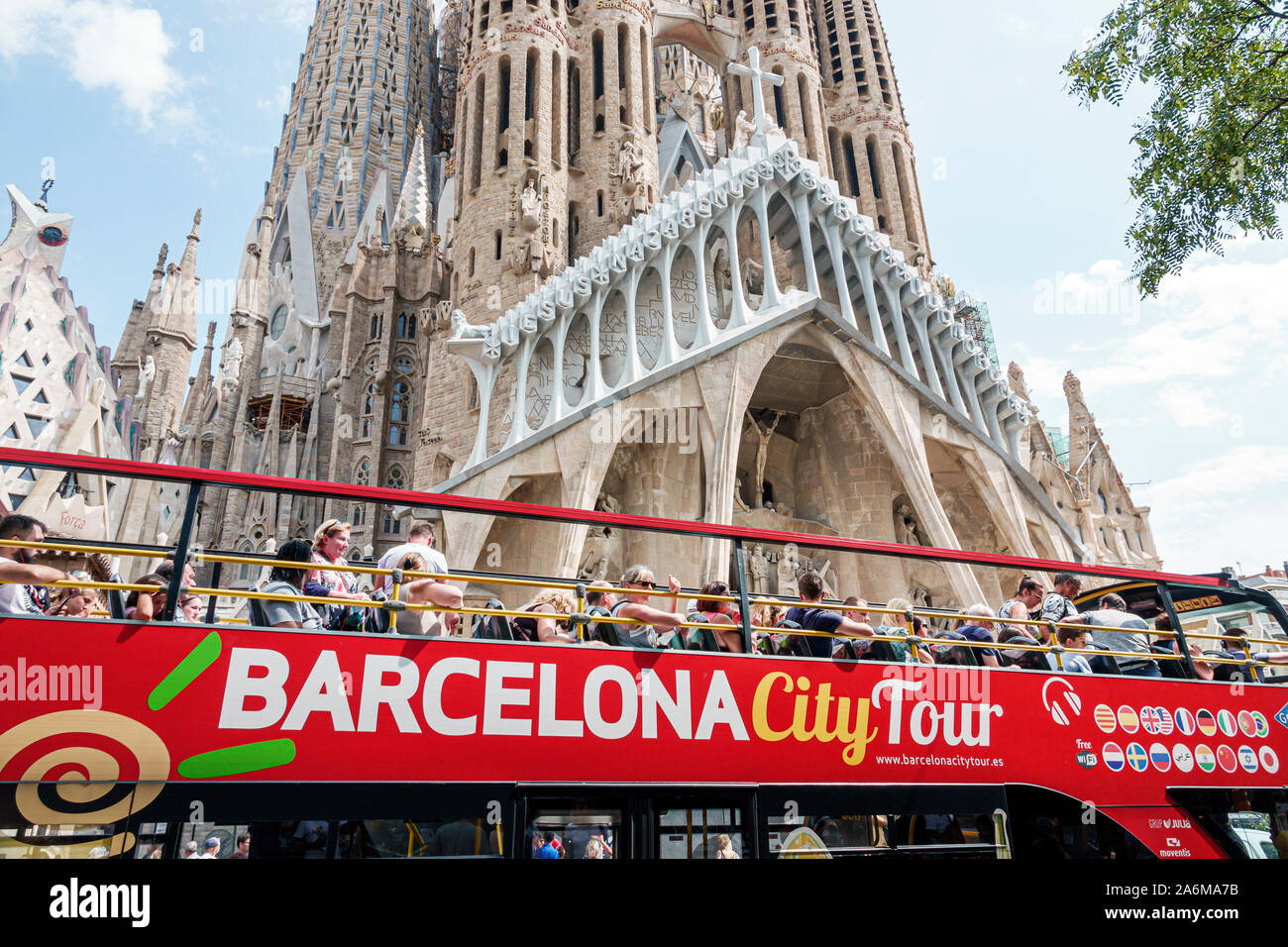 Barcelona Spain,Catalonia Eixample,Sagrada Familia,Roman Catholic basilica,cathedral,Passion facade,Antoni Gaudi,Art Noveau architecture,UNESCO World Stock Photo