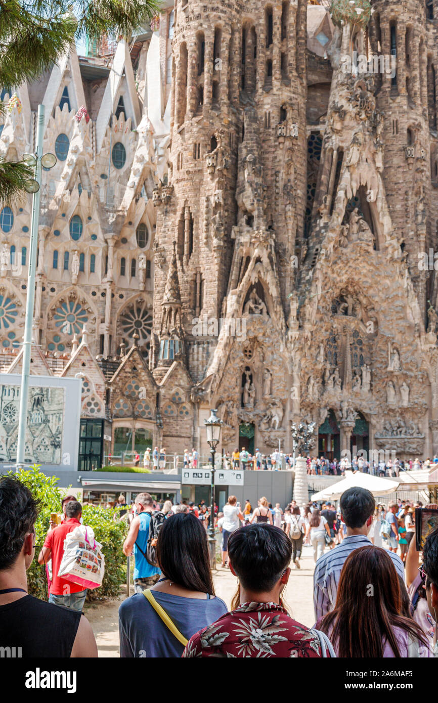 Barcelona Spain,Catalonia Catalunya,Eixample,Sagrada Familia,Roman Catholic basilica,cathedral,Antoni Gaudi,Art Noveau architecture,UNESCO World Herit Stock Photo
