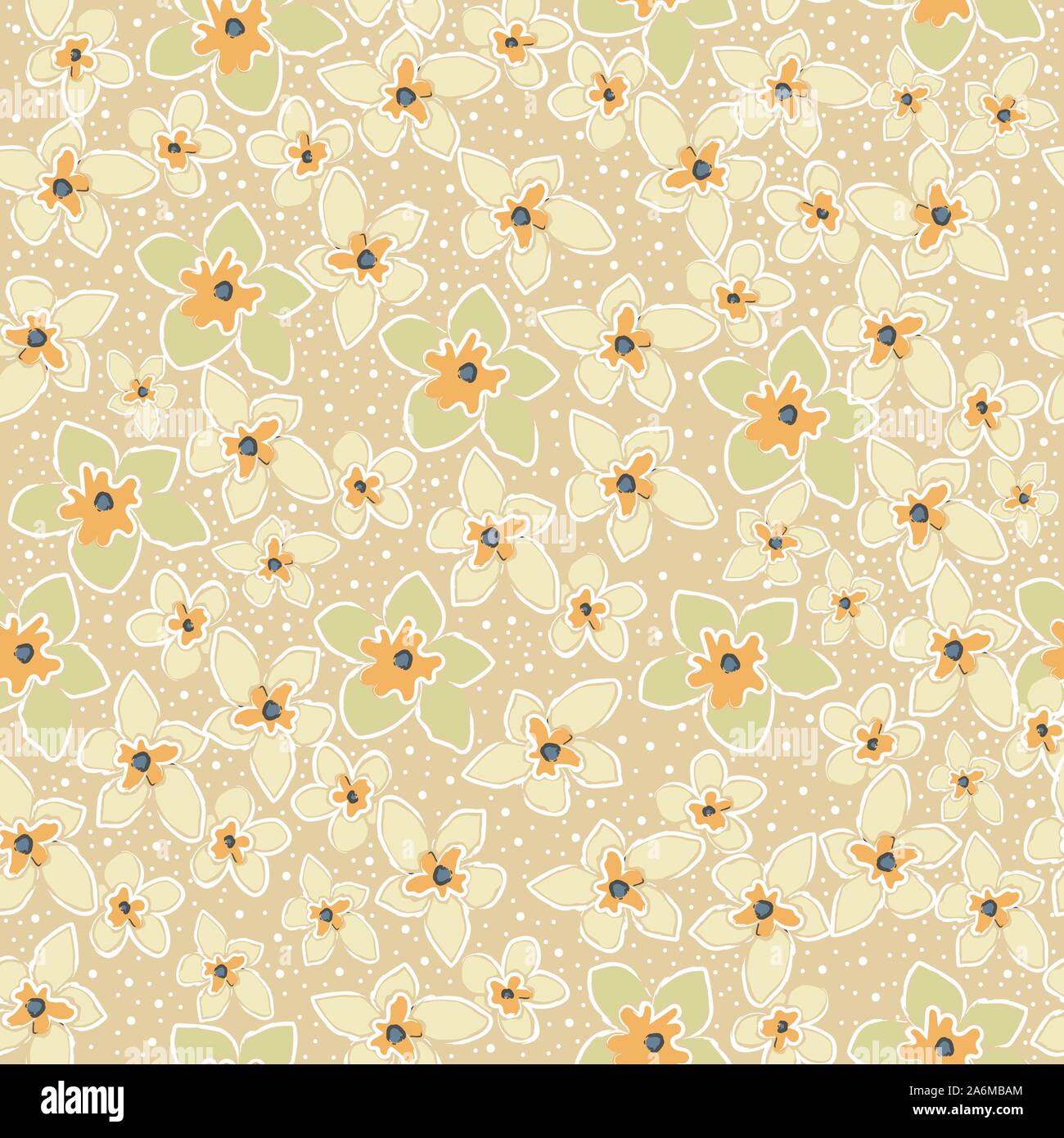 Seamless Pattern with Cute Flowers. Hand Drawn Scandinavian Style ...