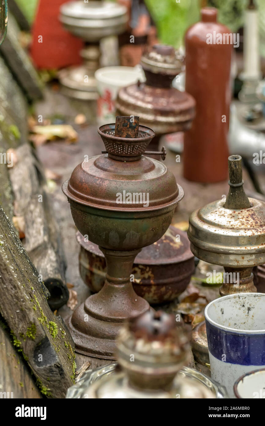 An old kerosene lamp, out of use. Ancient lighting device Stock Photo Alamy
