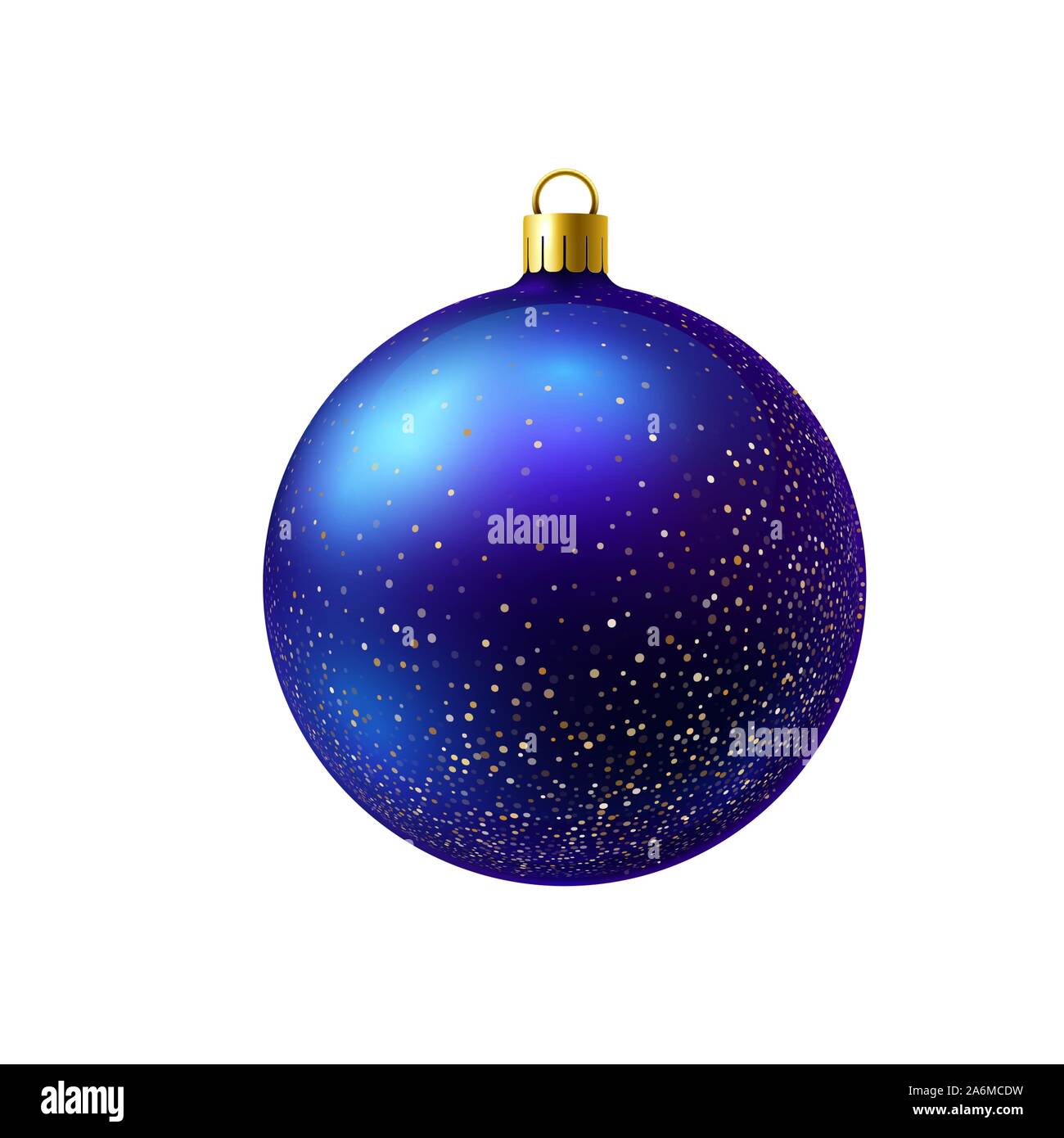 Blue christmas ball with gold sparkles isolated on white background ...