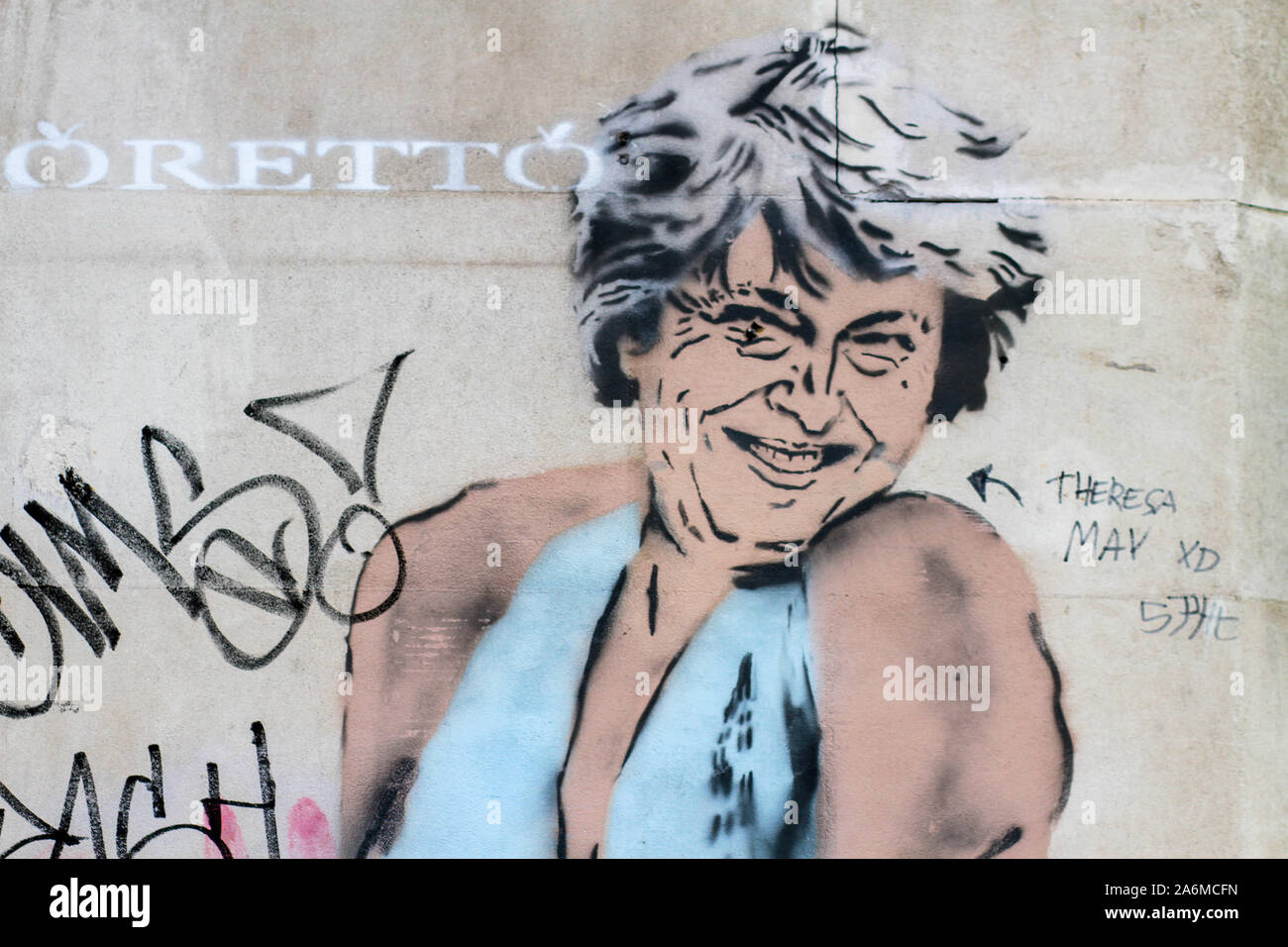 Theresa May as Marilyn Monroe - - graffiti artwork by Loretto in 2018 in London Stock Photo