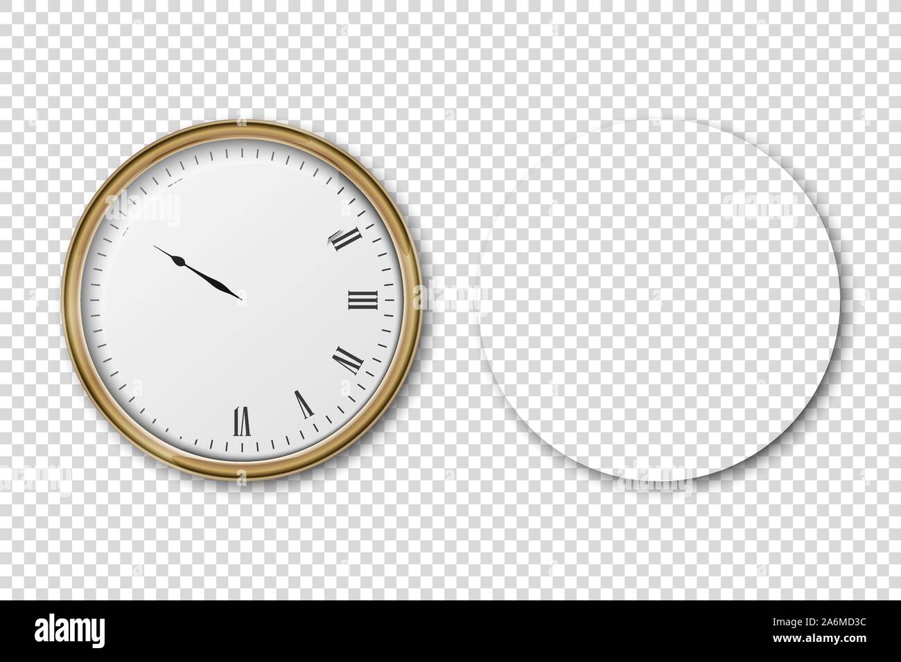 Vector 3d Realistic Metal Golden and Silver Wall Office Clock Icon Set ...